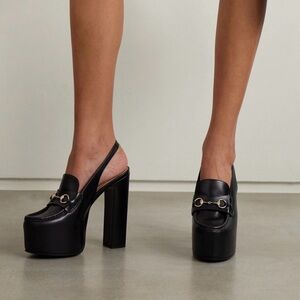 Gucci Women's Ottavia Black Leather Platform Slingback Heels
